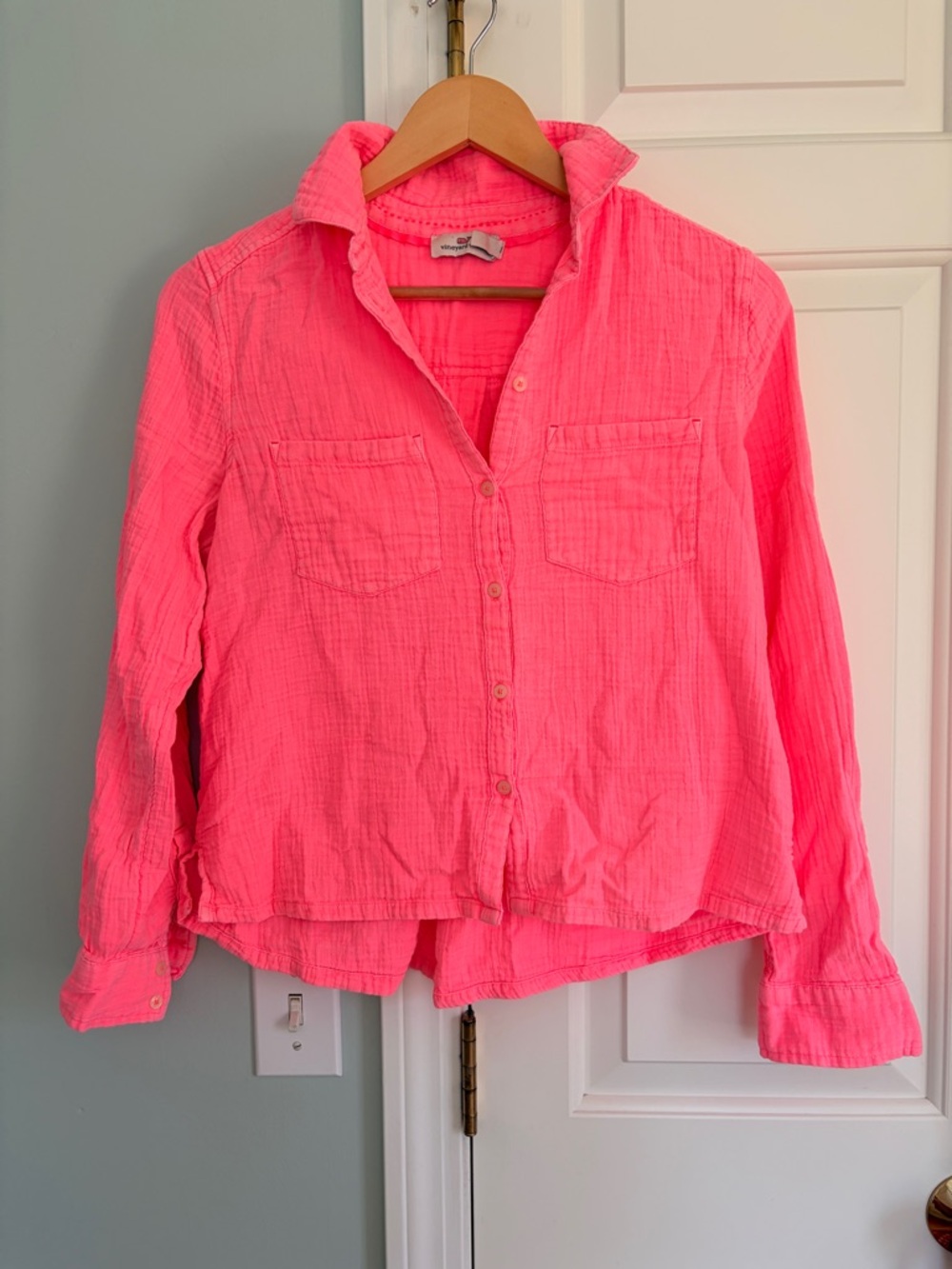 Seastitch Double Gauze Button-Down Neon pink XXS